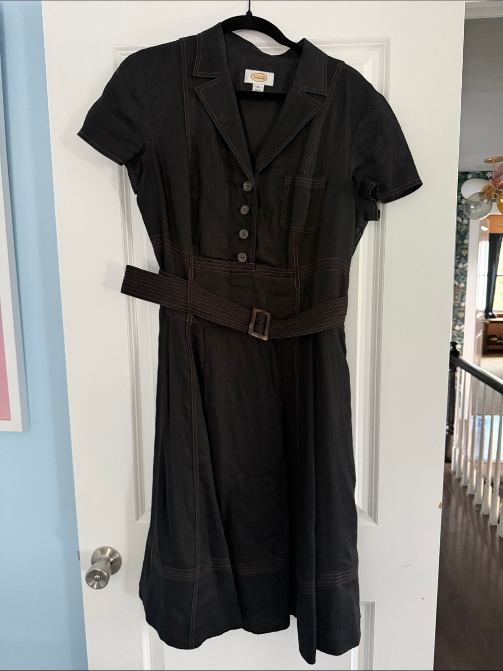 Talbots Black Short-Sleeve Stitch-Detail Midi Dress